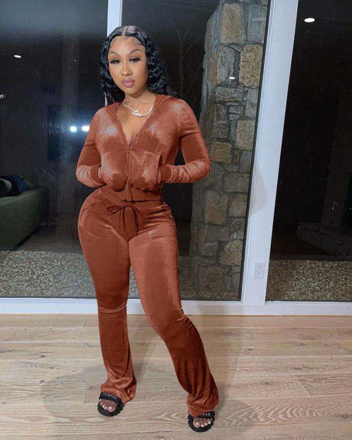 Solid Long Sleeve 2 Piece Tracksuit - Monk's Robe Brown, XL image