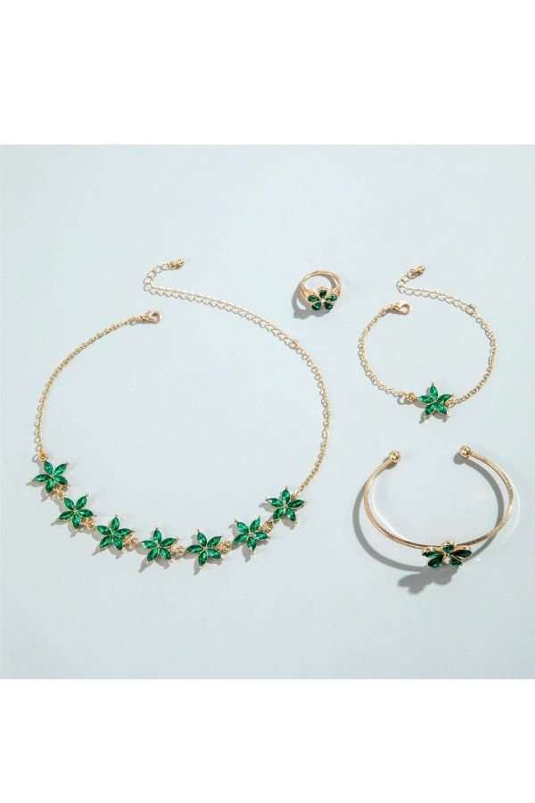 Elegant Gold & Green Floral Jewelry Set image 1