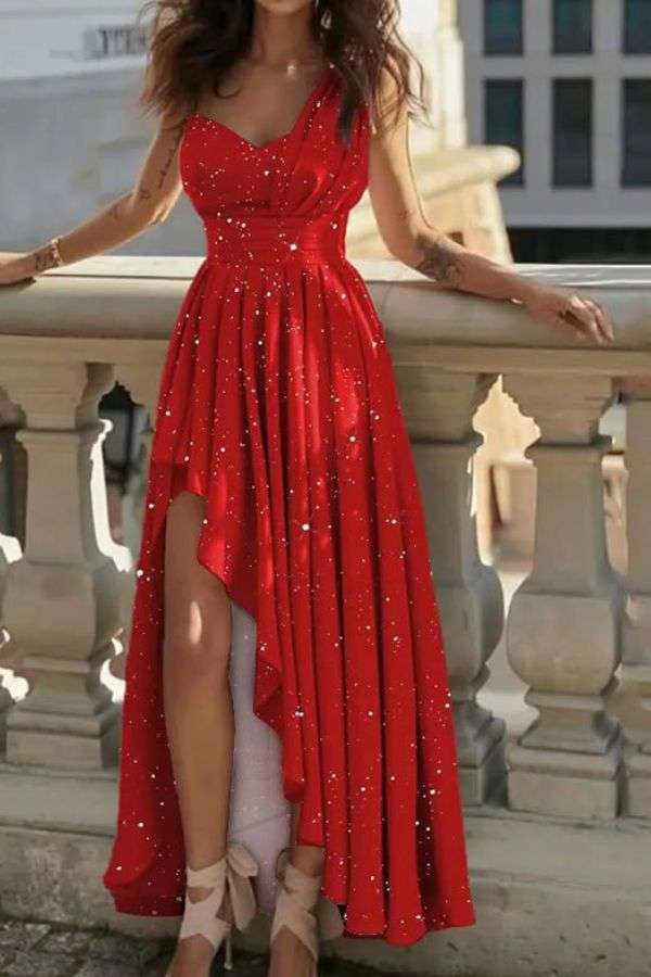 One Shoulder Pleated Flare Maxi Dress image 0