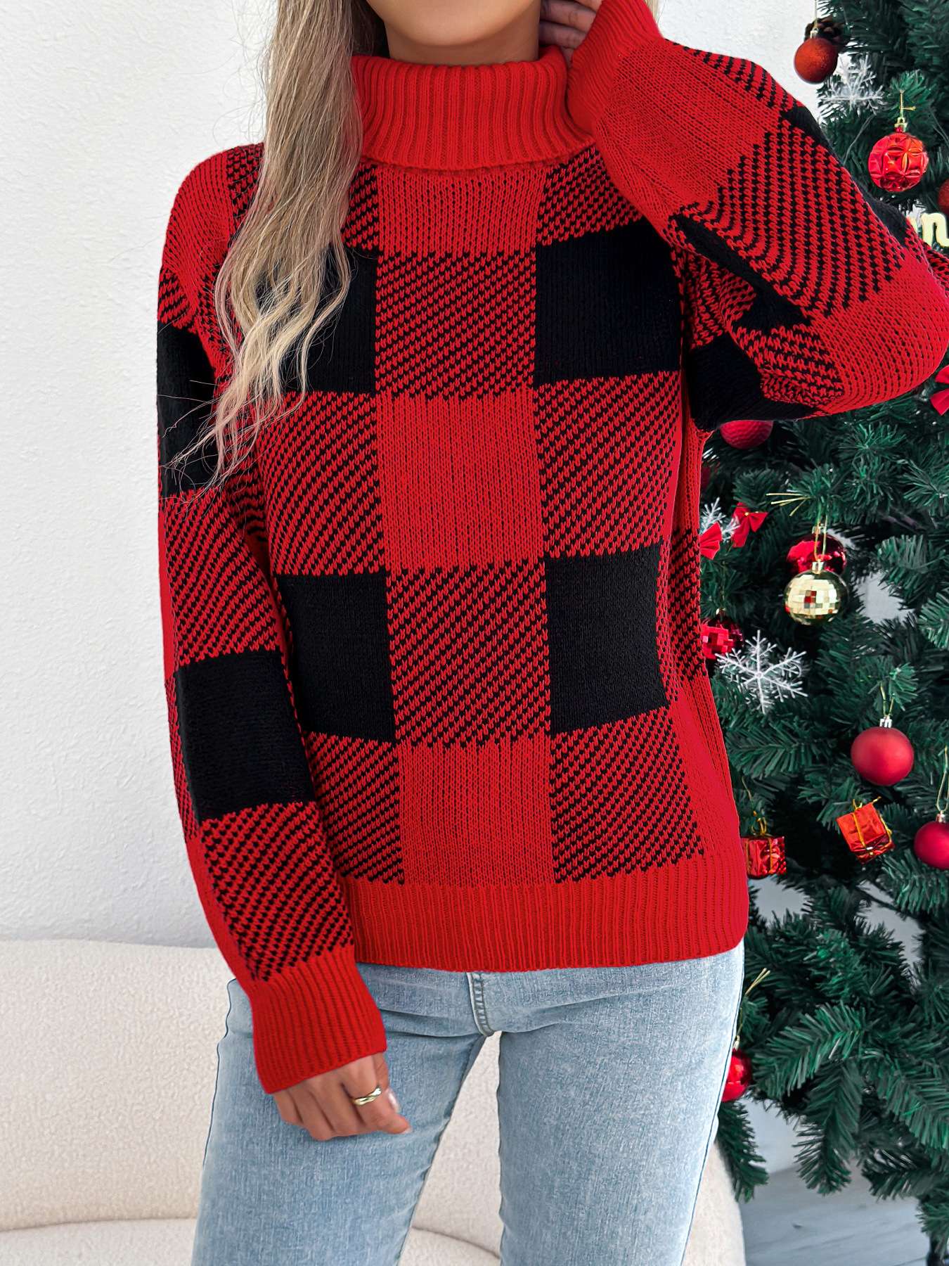 Festive Plaid Knit Sweater image 0