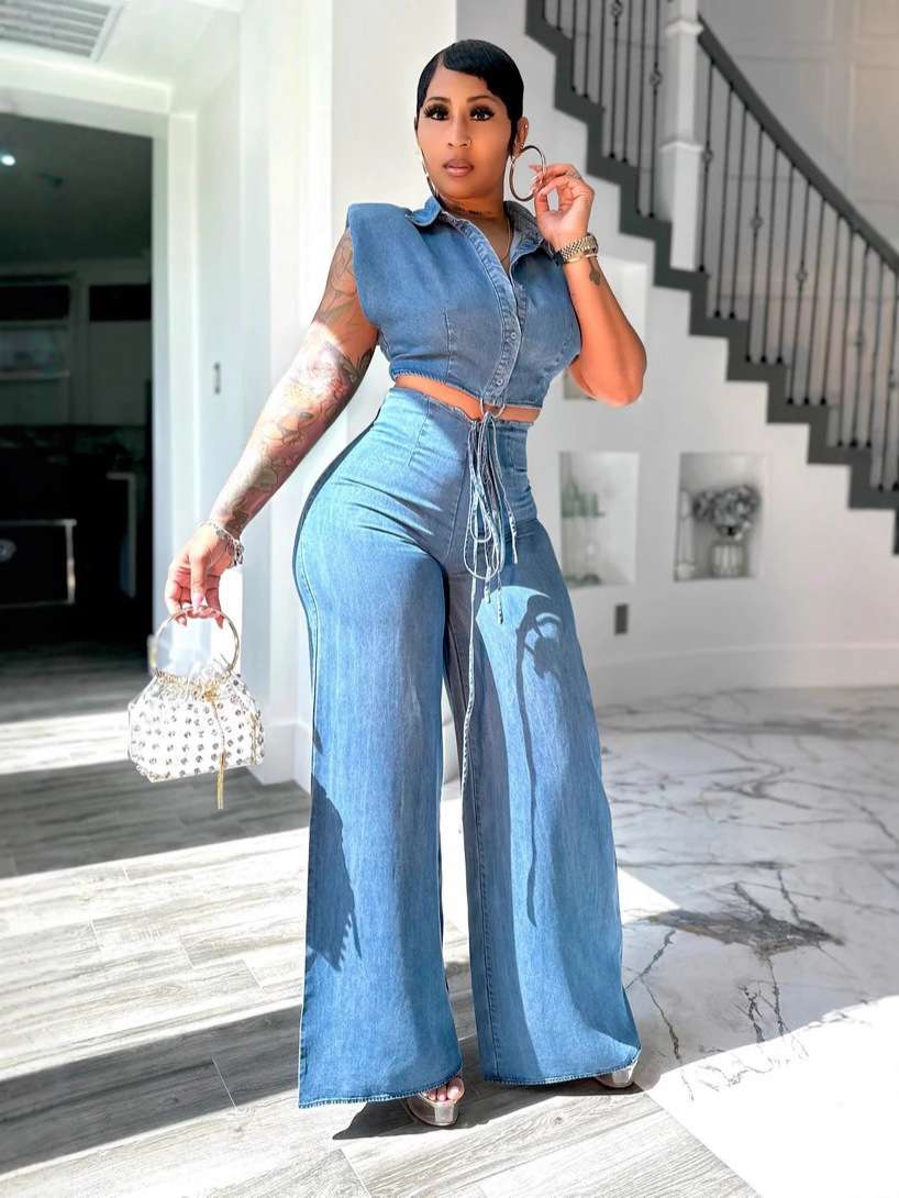 Cropped Top with Wide-Leg Pants Set image 2