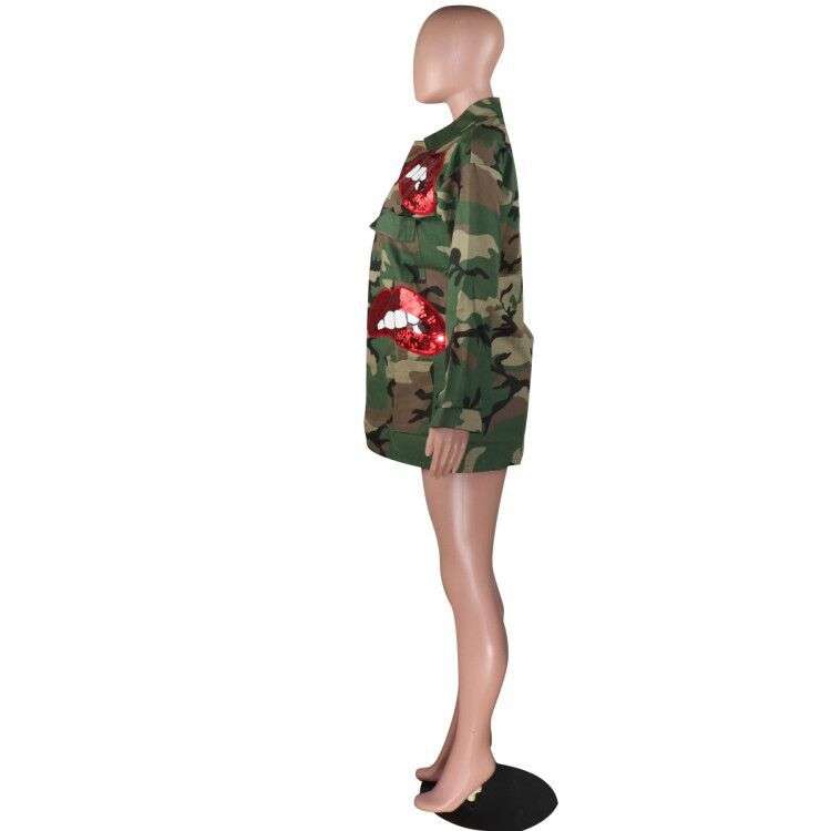 Fashion Lip Print Camo Jacket image 5