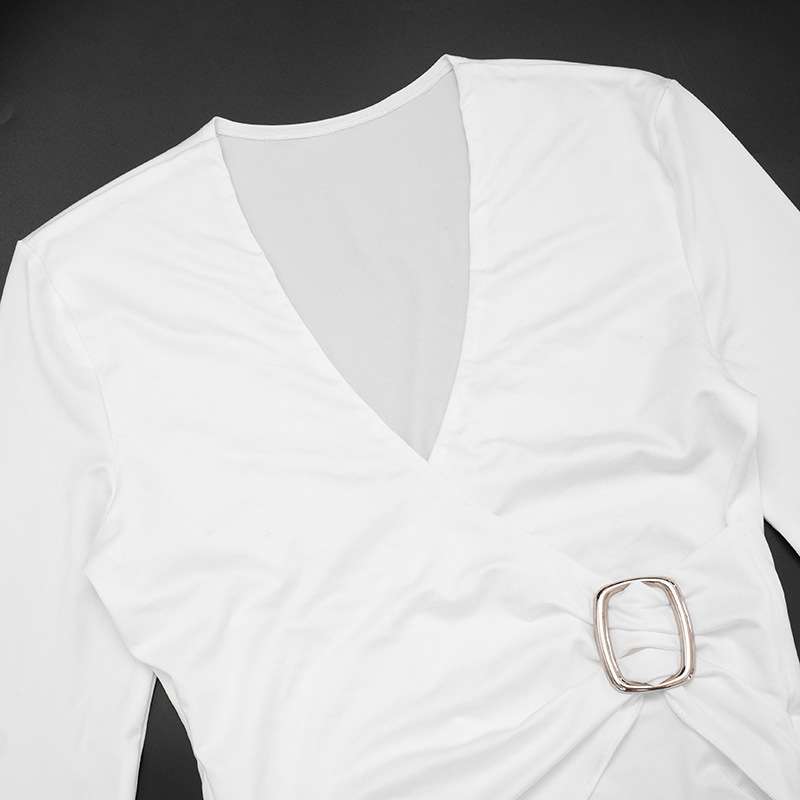 Wrap-Style Long Sleeve Top with Buckle Detail image 6