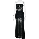 Strapless Ruched Maxi Dress with Lace image 6