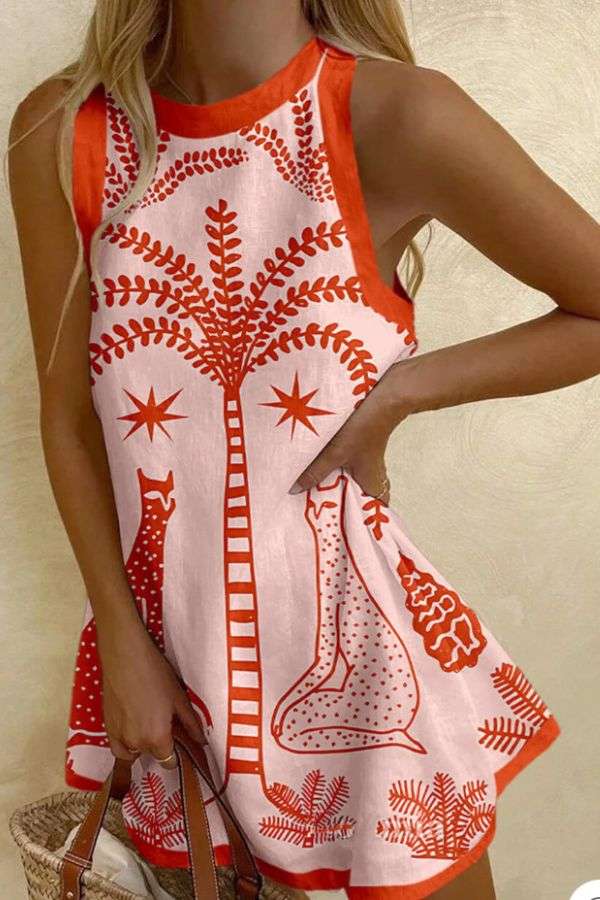 Tropical-Print Sleeveless Dress image 1