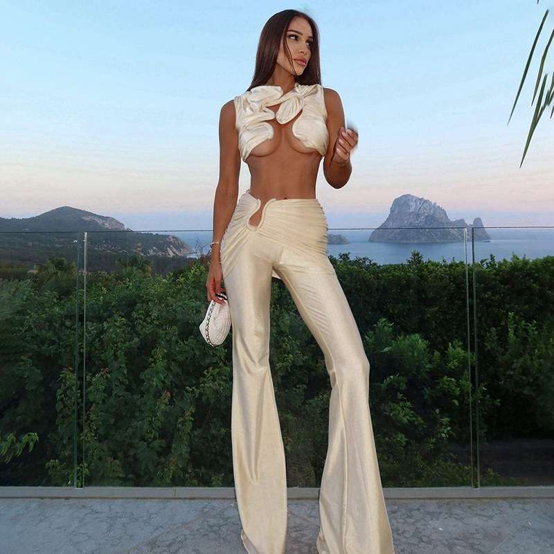 High-Waisted Flared Pants with Cut-Out Top image 6