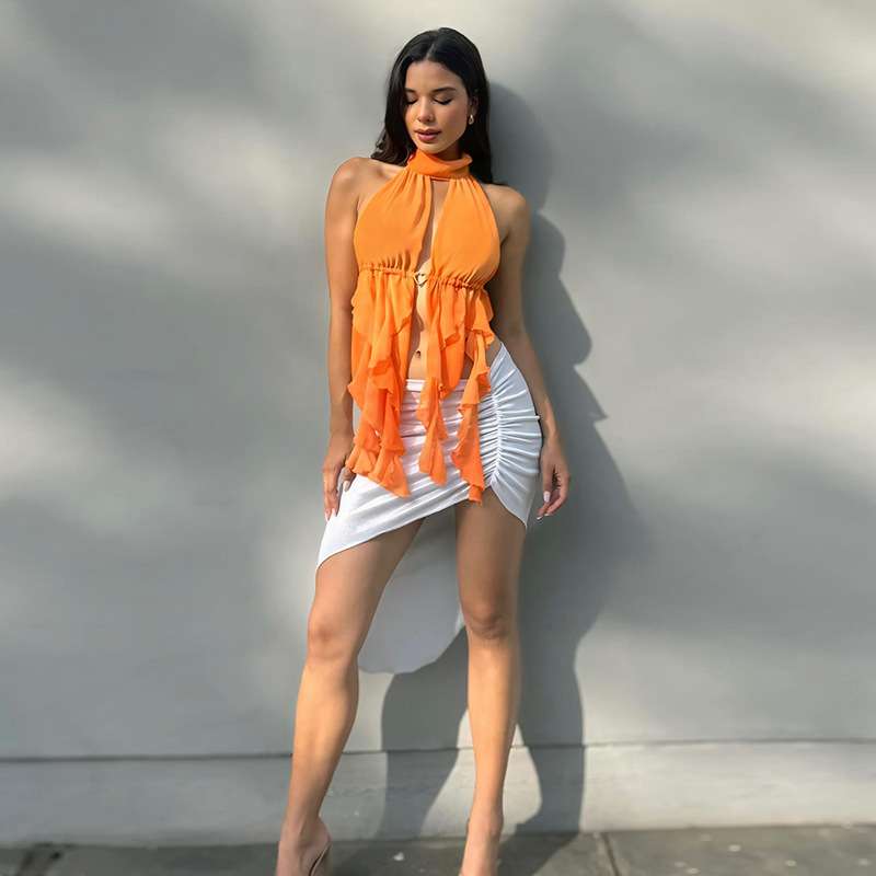 Ruffled Halter Top with Front Tie image 3