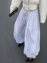 White Drawstring Wide-Leg Pants - M, White image