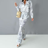 Loungewear Set with Shirt & Wide-Leg Pants - S, Grey image