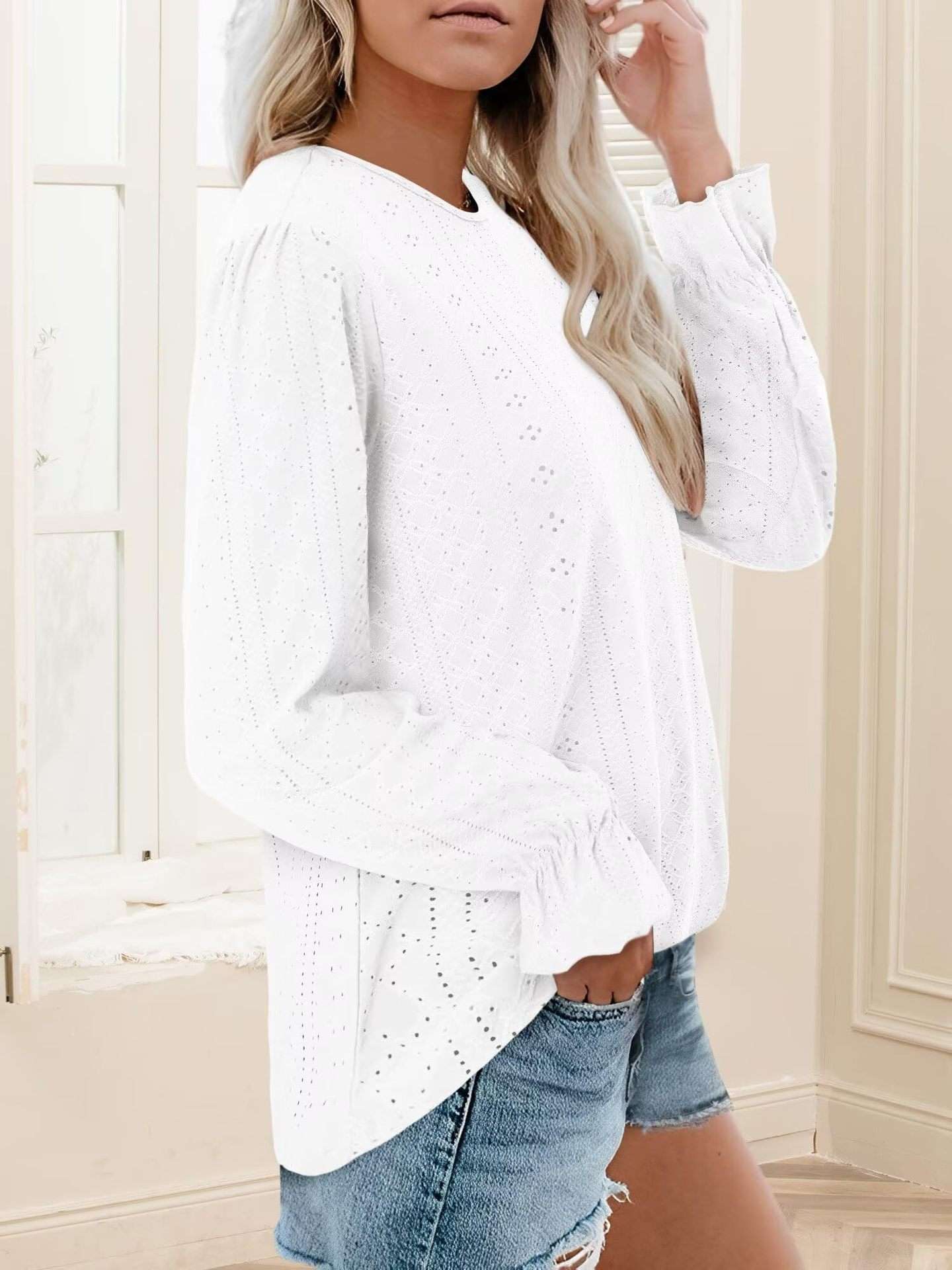 Elegant Eyelet Long-Sleeve Blouse image 4