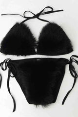 Sexy Fluffy Fur Bikini Swimwear Two Piece Set image 2