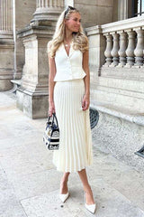 Pleated Midi Skirt & Vest Set image 0
