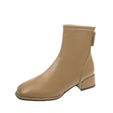 Round Toe PU Boots with Back Zipper