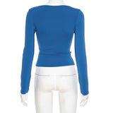 Elegant Blue V-Neck Long-Sleeve Top image 6