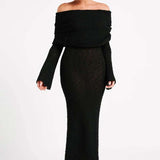 Off Shoulder Long Sleeve Dress - L, Black image