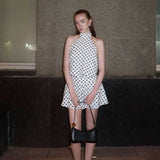 Polka Dot Halter Dress - S, White image