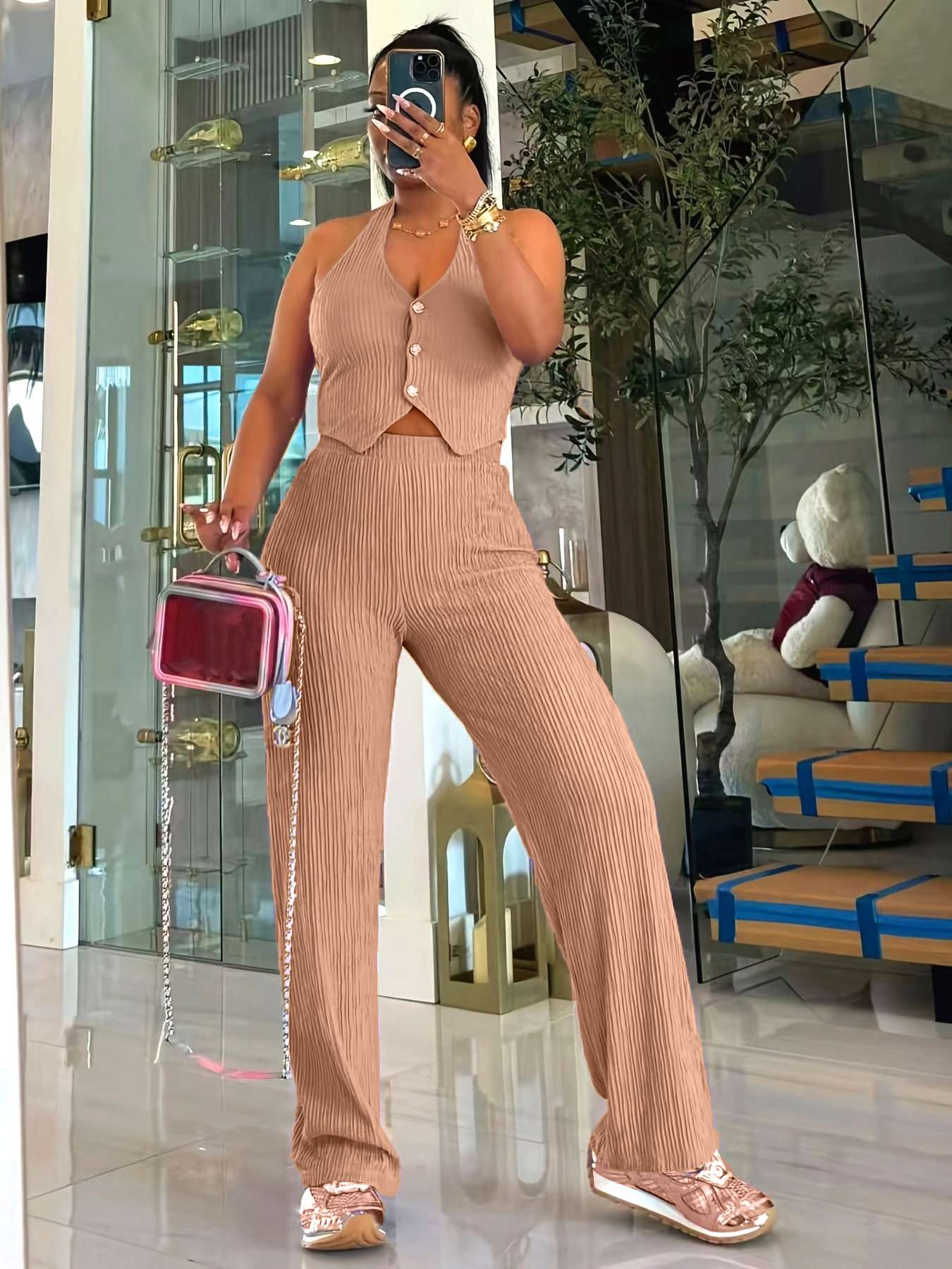 Ribbed Two-Piece Set with Button Details image 5