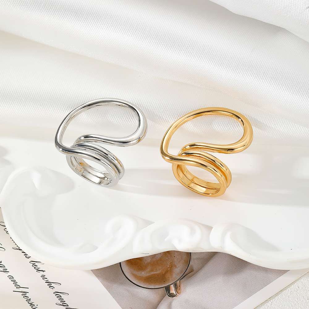 Stylish Open-Heart Chunky Rings - Free Size, Silver image