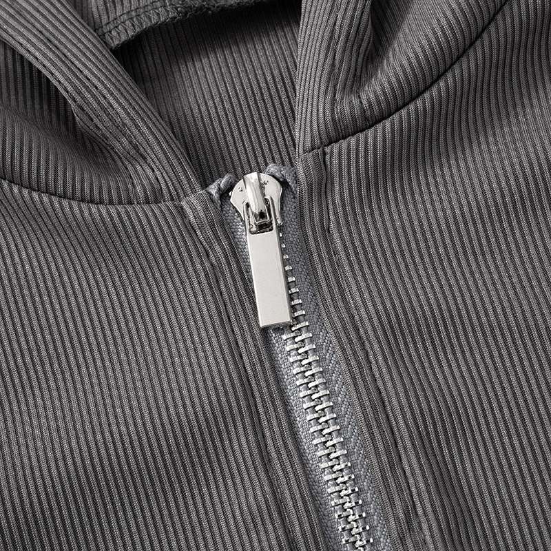 Ribbed Hooded Crop Jacket Skirt Set image 5