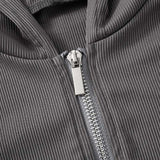 Ribbed Hooded Crop Jacket Skirt Set image 5