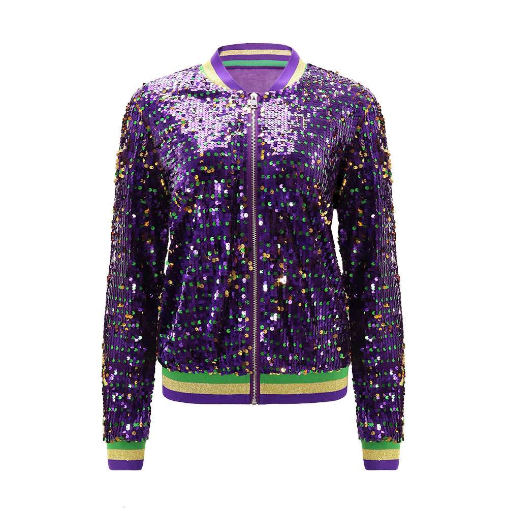 Sequin Stripe Zip-Up Bomber Jacket image 1