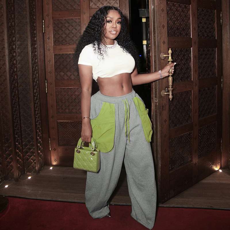 Contrast Color Duffel Bag Wide Leg Pants image 1