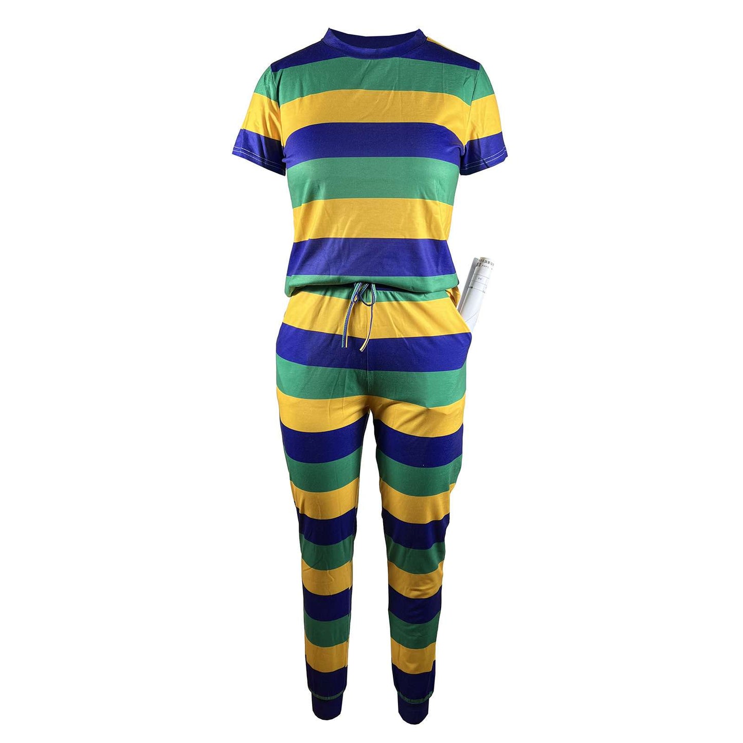 Short Sleeve Casual 2 Piece Striped Sets image 2