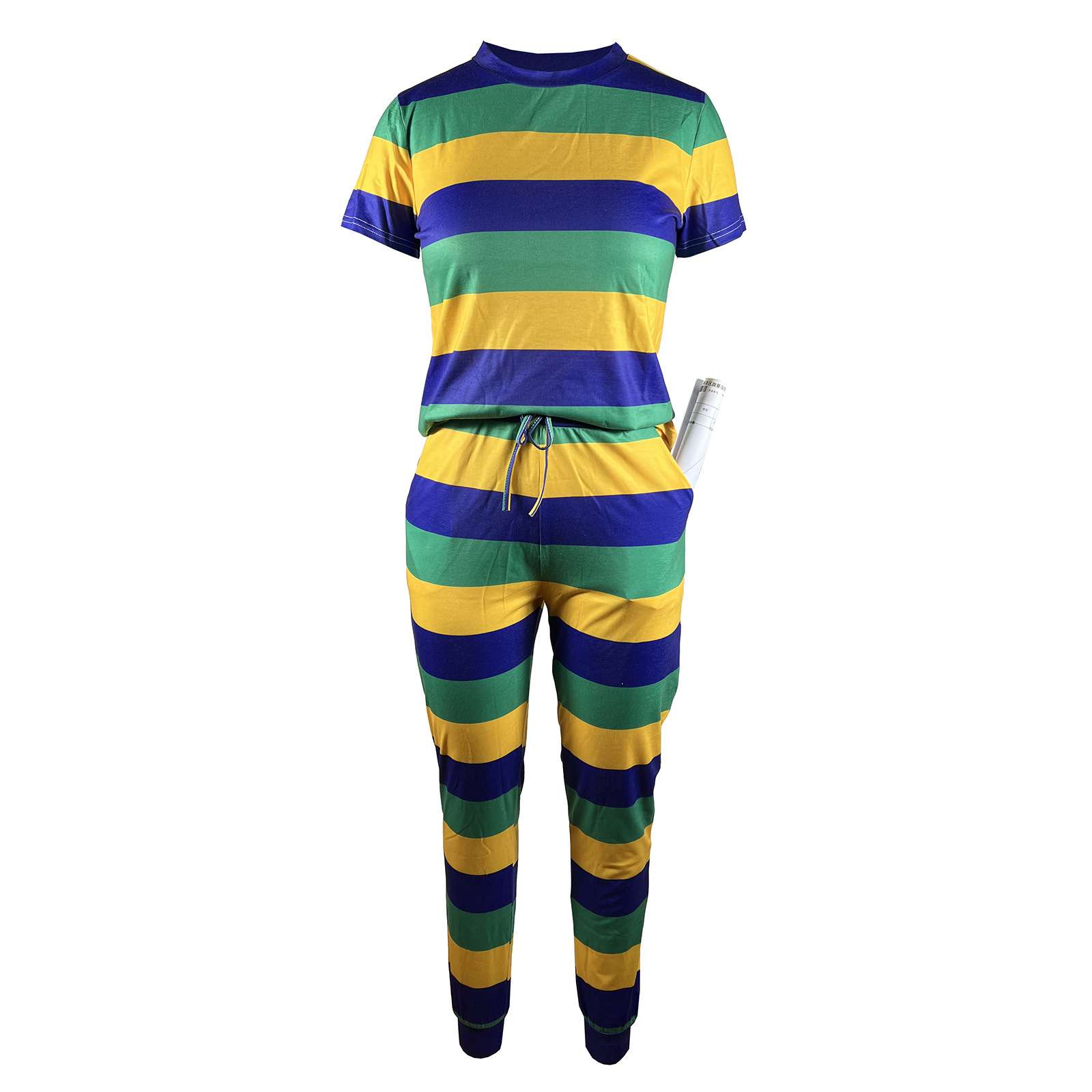 Short Sleeve Casual 2 Piece Striped Sets image 2