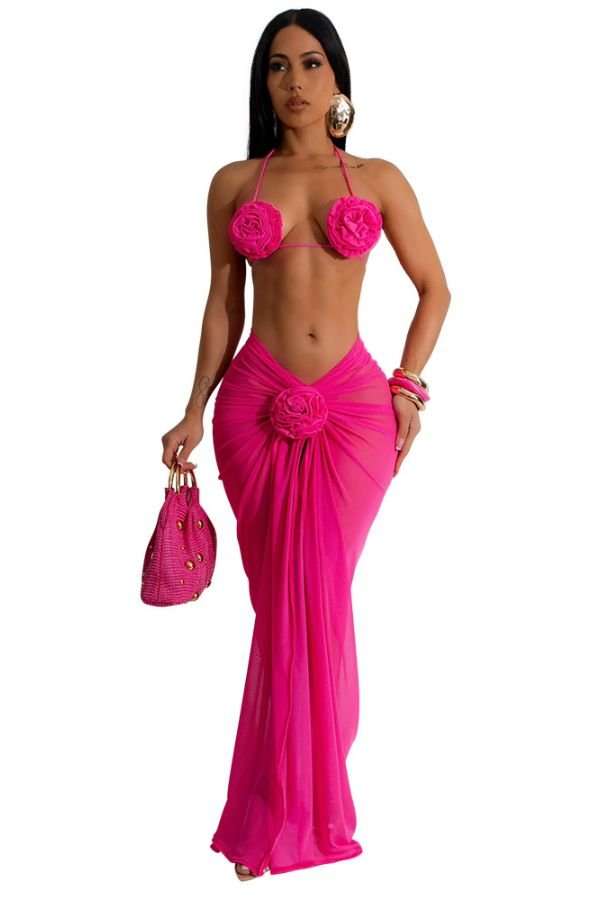 Floral Bikini Top and  Maxi Skirt Set - M, Rose image