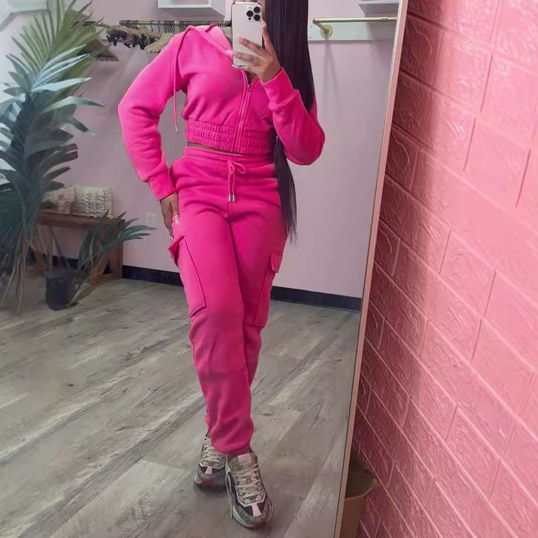 Vibrant Cropped Hoodie & Jogger Set - M, Rose image