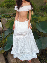 Off-Shoulder Crop Top & Lace Maxi Skirt Set image 4