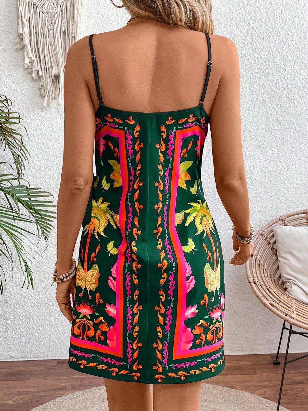 Vibrant Tropical Print Wrap Dress image 1