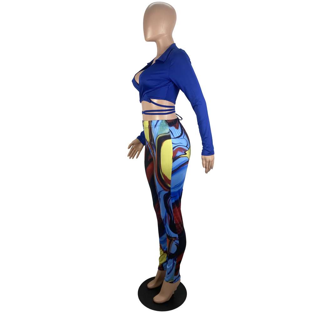 Wrap V Neck Tie-wrap Cropped Pant Sets image 3