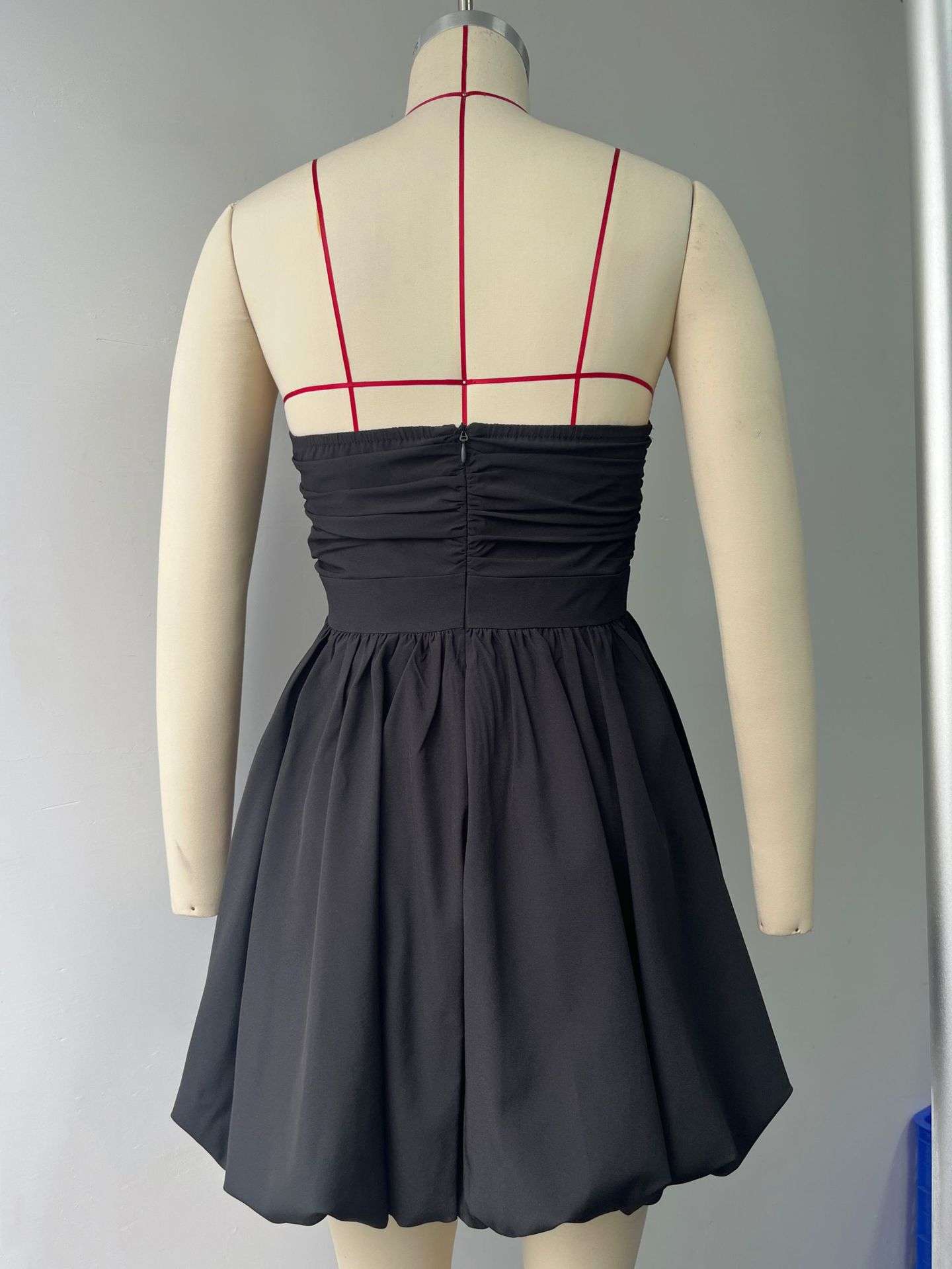 Black Strapless Pleated Mini Dress image 3