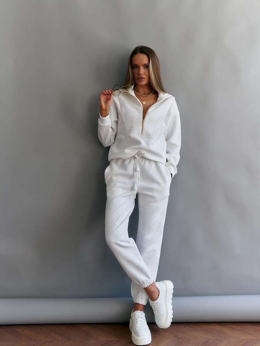 Textured Zip-Up Tracksuit Set - L, White image