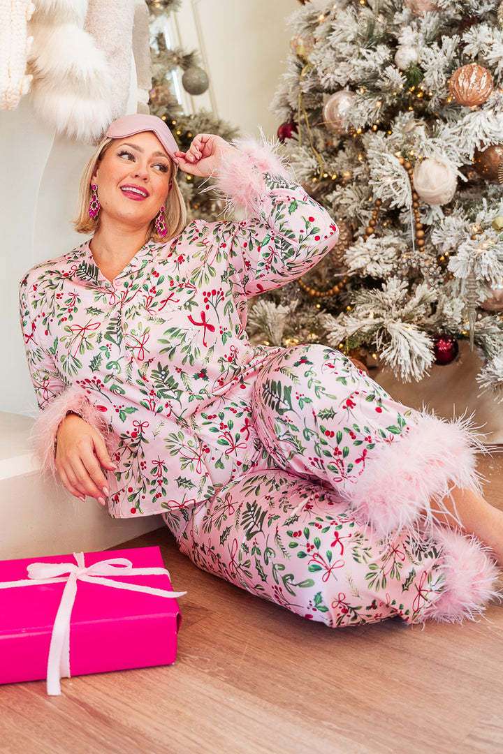 Holiday Print Matching Pajama Sets - S, Multi Pink image