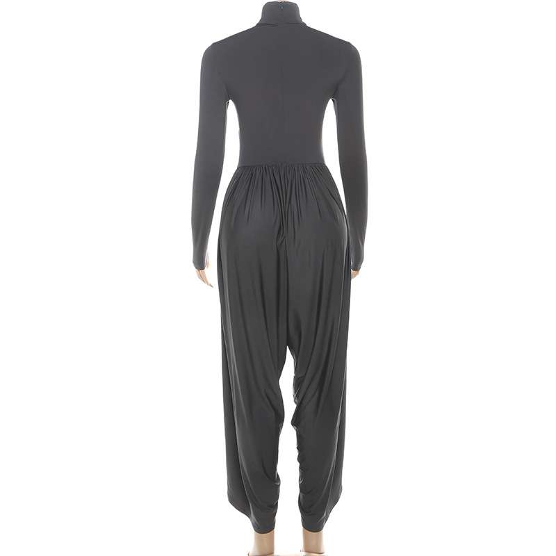 Chic Turtleneck Pleated Draped Jumpsuit image 4