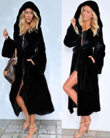 Hooded coat long plush flannel robes with tie belt image 0