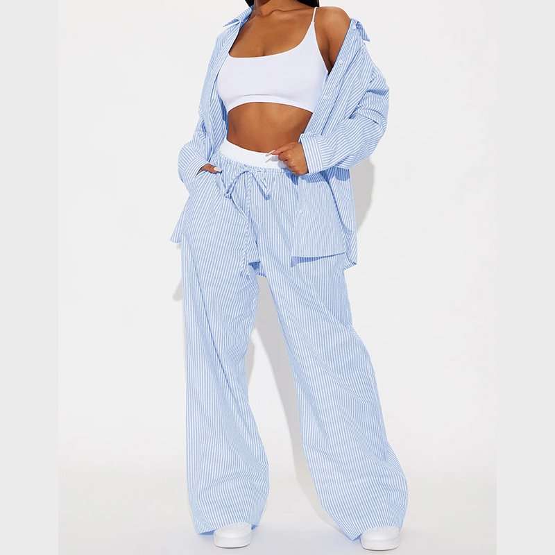 Striped Two Pieces Set - M, Sky Blue image