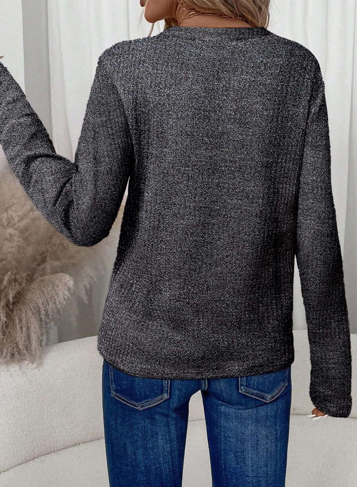 Textured Long Sleeve Shirt with V-Neck image 3