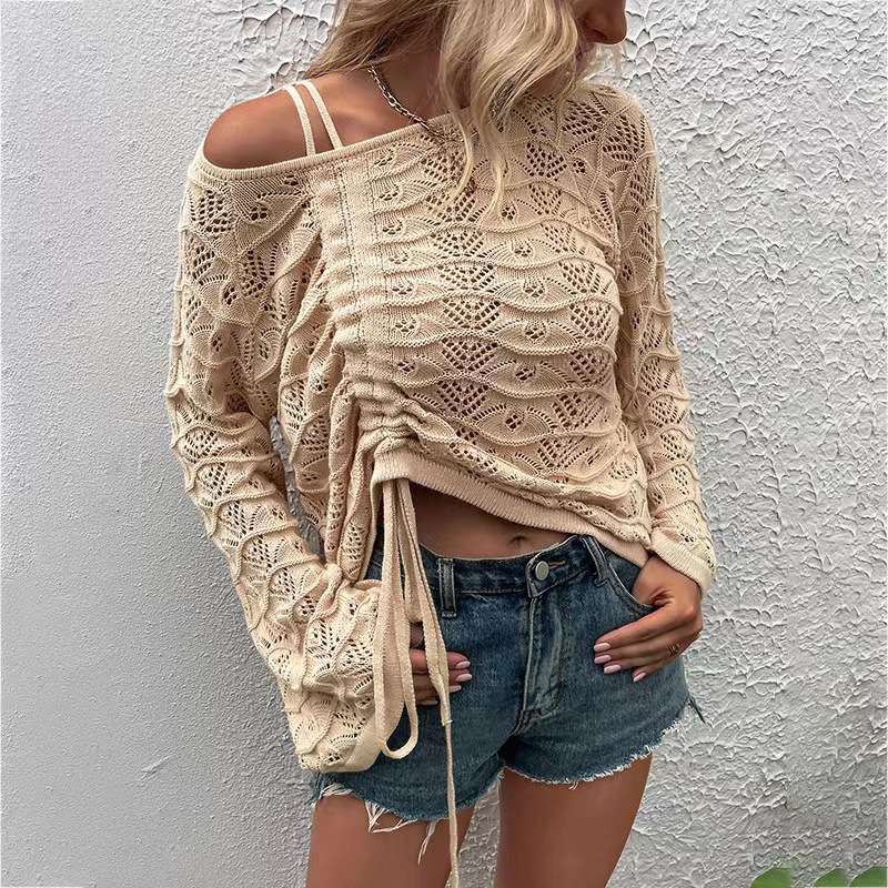 Casual Knitted Long Sleeve Hollow Out Sweater image 0
