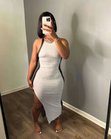 Sleeveless Bodycon Maxi Dress with Side Panels - L, Grey image
