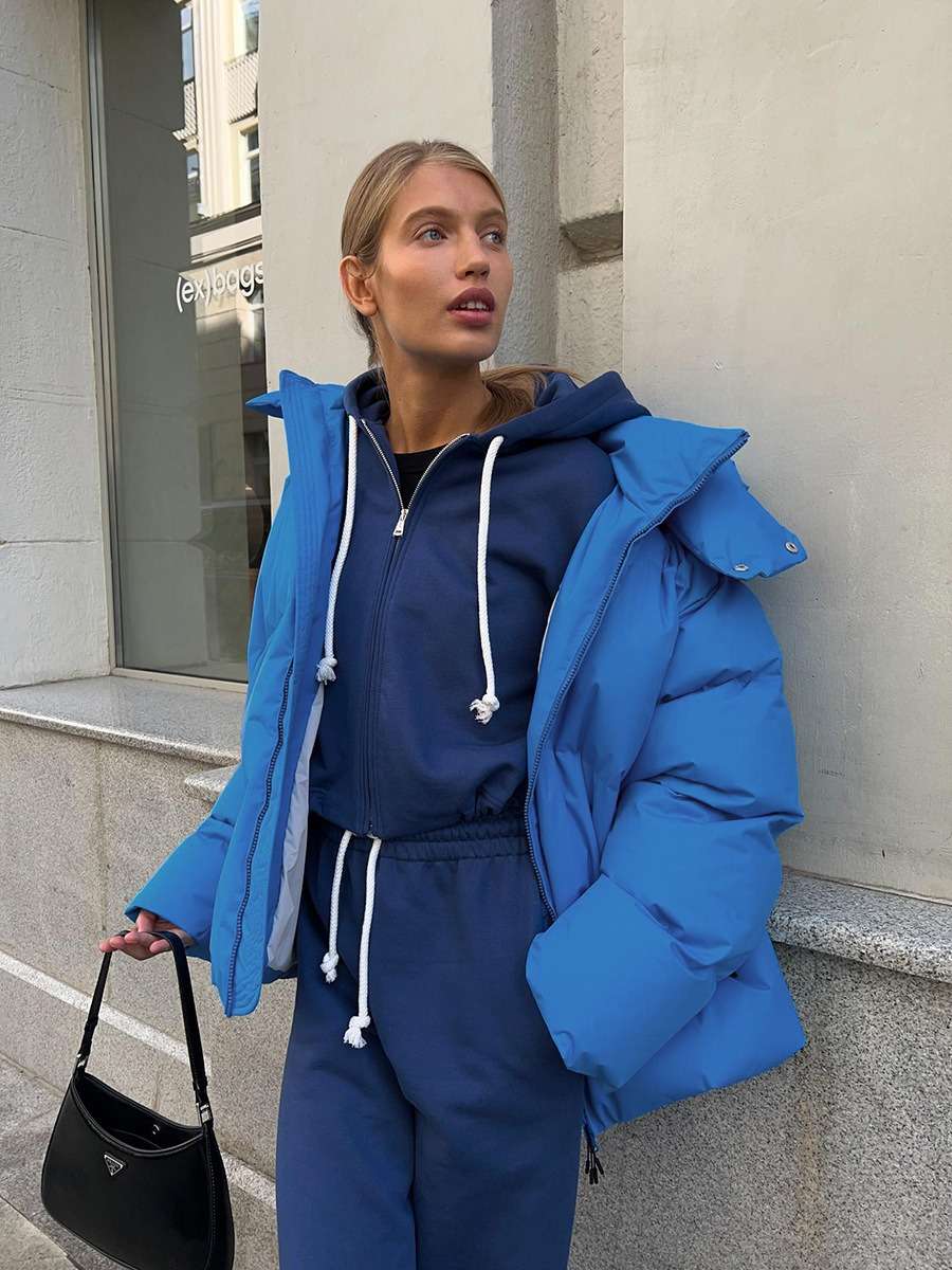 Oversize Hooded Zipper Coats - L, Blue image