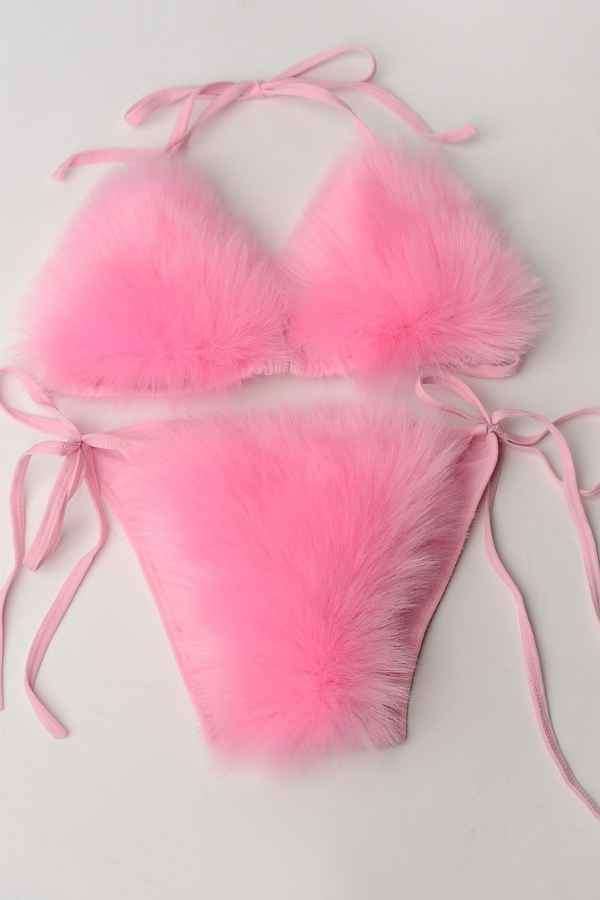 Sexy Fluffy Fur Bikini Swimwear Two Piece Set image 6