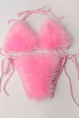 Sexy Fluffy Fur Bikini Swimwear Two Piece Set image 6