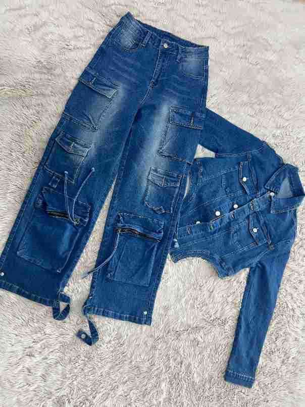 Casual Denim Irregular Two Piece Pants Set image 4
