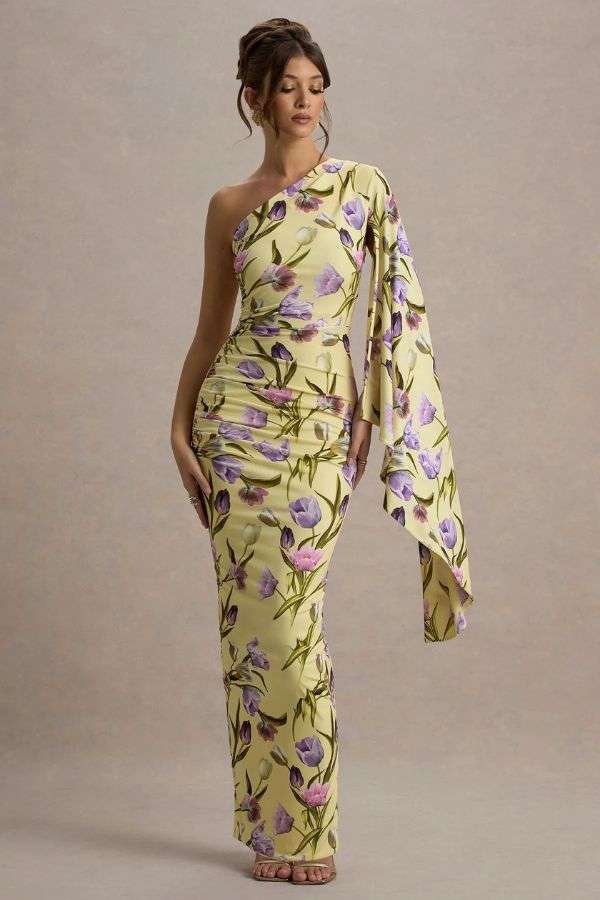 One-Shoulder Floral Ruched Maxi Dress image 6