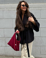 Oversized Textured Kimono-Style Jacket - L, Black image