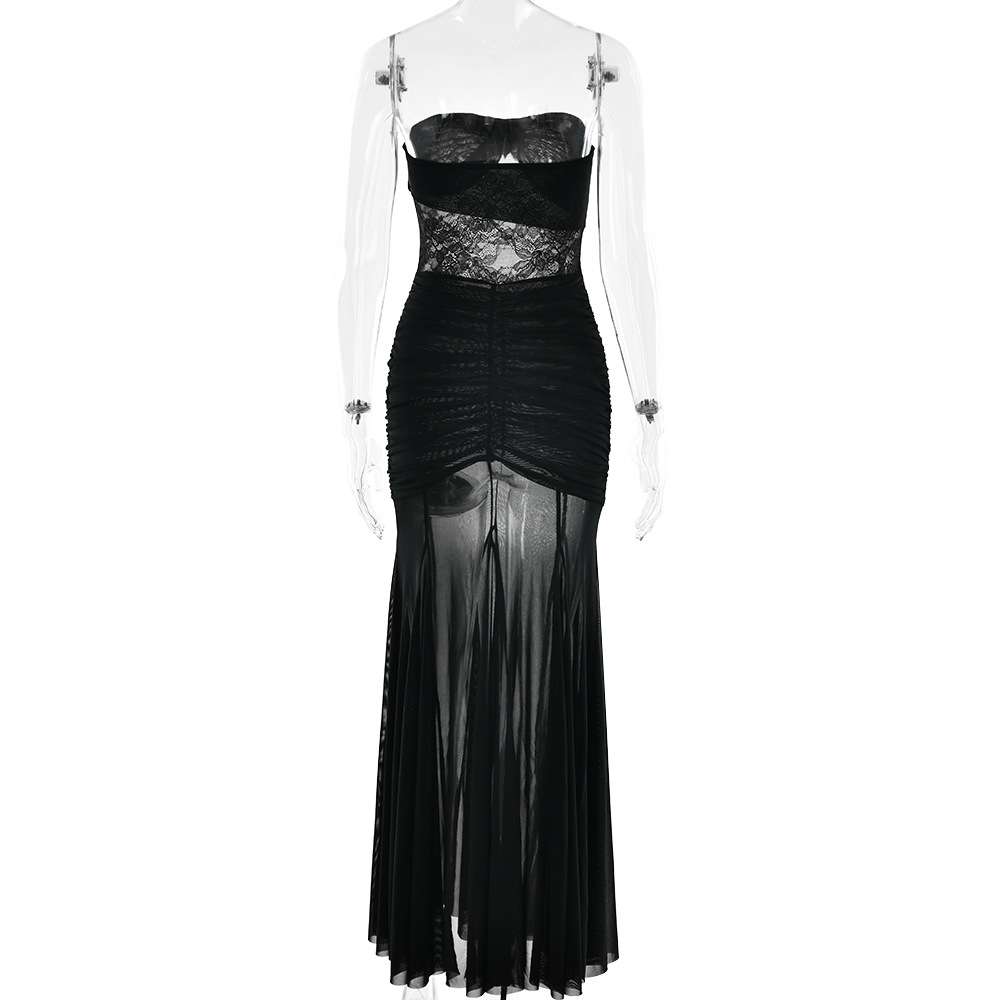 Strapless Ruched Maxi Dress with Lace image 2
