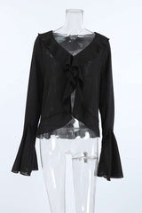Midnight Elegance Sheer Ruffle Blouse image 3